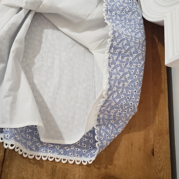 Del Lago Large NWT 100% Cotton Blue White Cap Sleeve Cottagecore Lace Midi Dress - Picture 7 of 12